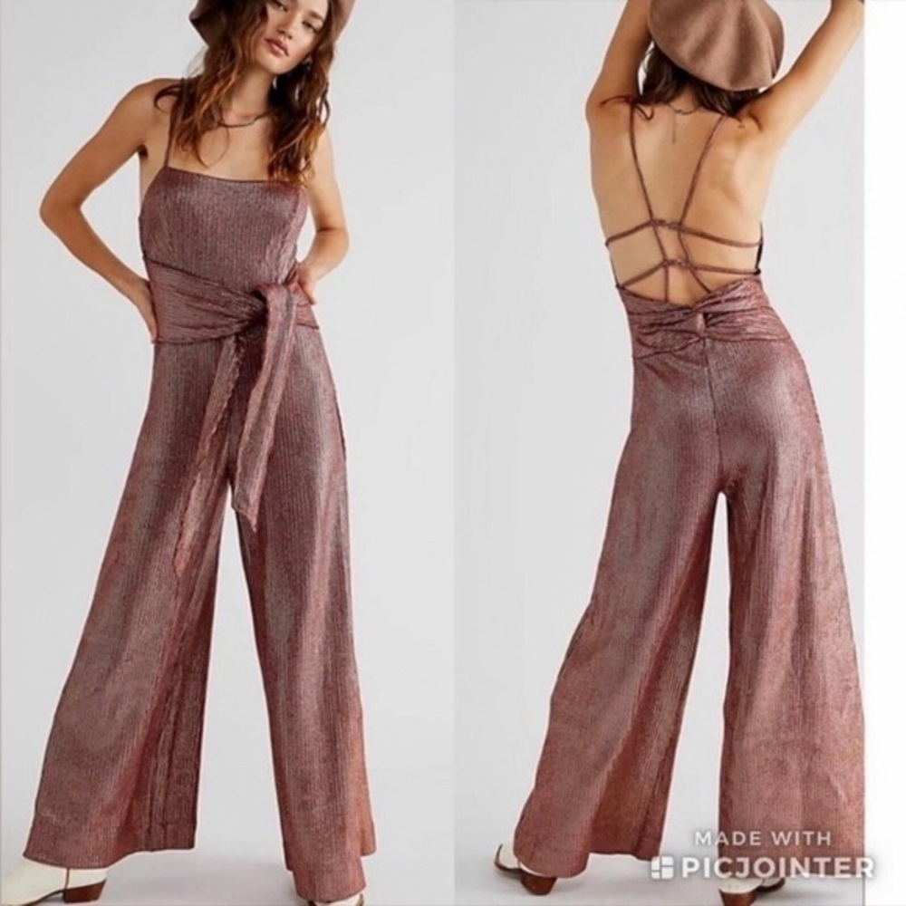 Free People Shimmer and Shine Metallic Bronze Jumpsuit Playsuit size M
